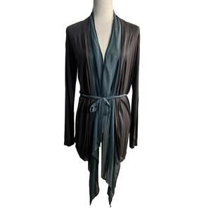 NWT Revolve Gypsy 05 Bamboo Silk Open Waterfall Cardigan Tie Gray Green Medium